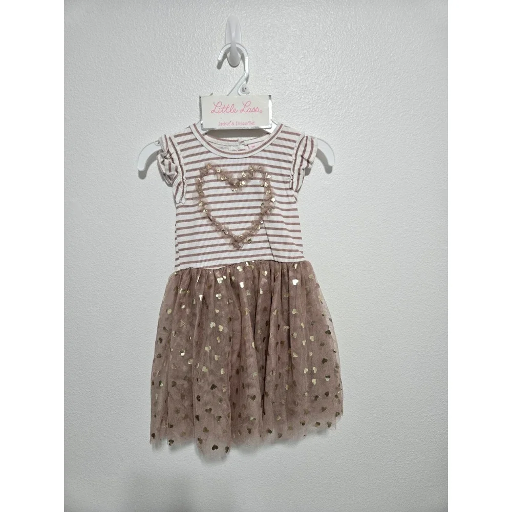 Little Lass Girls Outfit‎ Set Dress & Jacket Size 5 Hearts Faux Leather - Picture 3 of 8